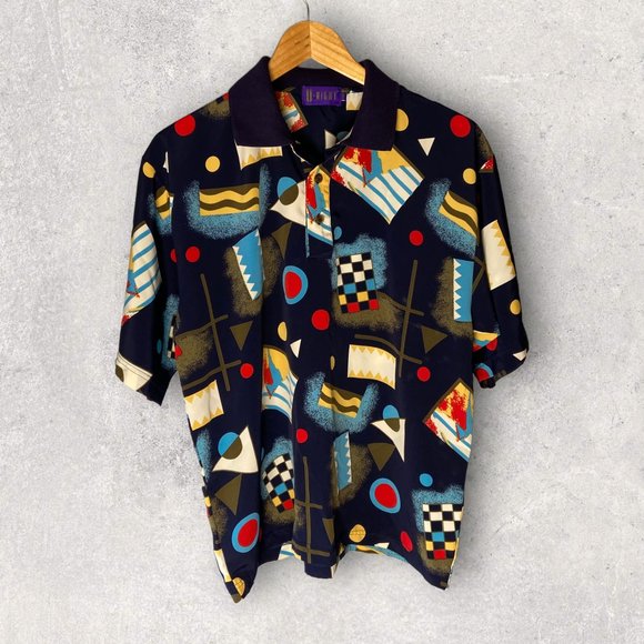 Vintage Other - Vintage Abstract Geometric Memphis Patterned Golf Shirt
